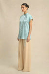 Tropical Breeze Blue Crew Neck Blouse