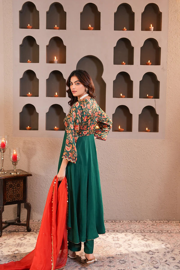 Sabz Chintz Anarkali Set With Dupatta