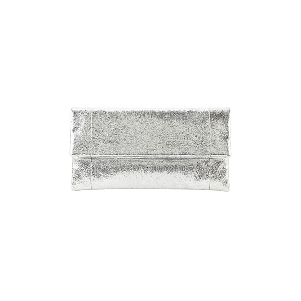 Foldover Metallic Clutch - Silver