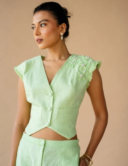 3D Floral Waist Coat + Pants