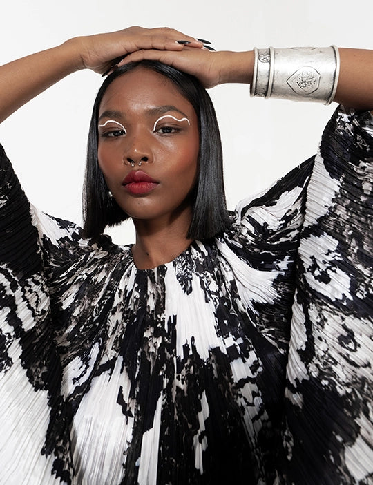 Black And White Bloom Kaftan