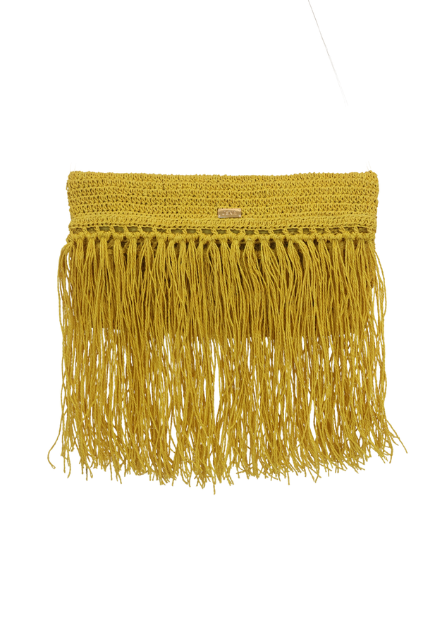 Raffia Foldover Clutch with Tassel - Lime Green