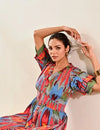 Red Ikat Print Cotton A line Long Dress