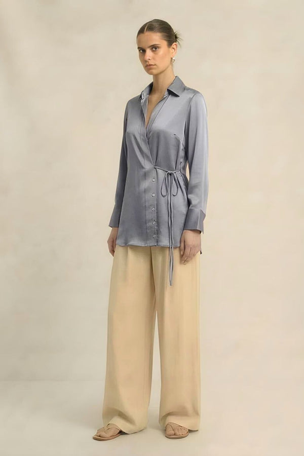 Steel Grey Wrap Blouse