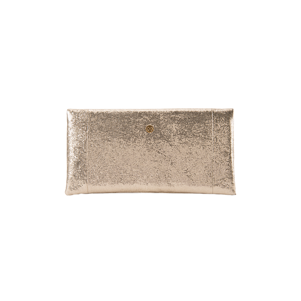 Foldover Champagne Metallic Clutch - Gold