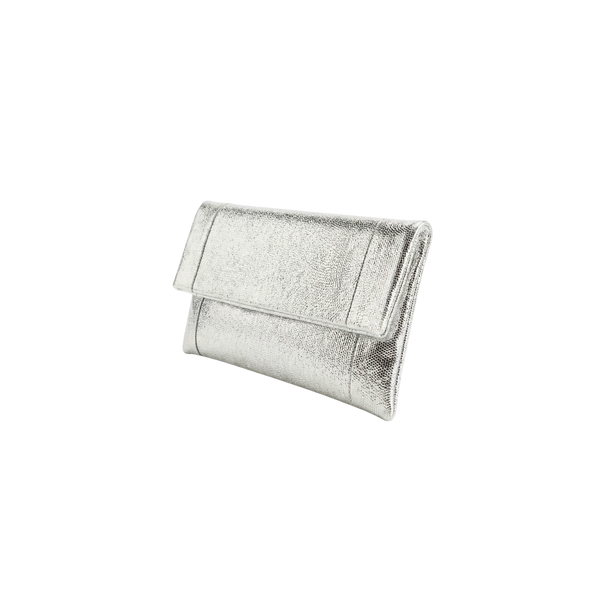 Foldover Metallic Clutch - Silver