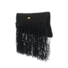 Raffia Foldover Clutch with Tassel - Black