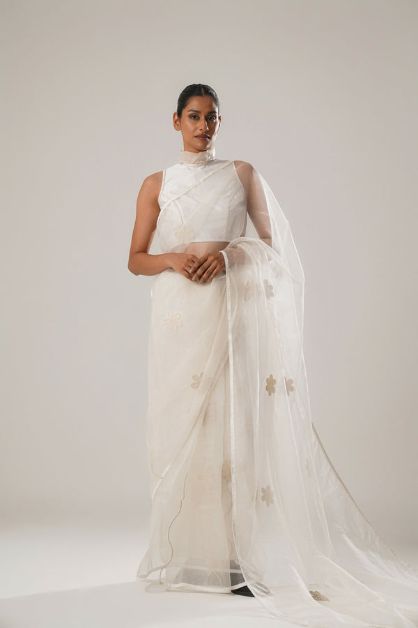 White Floral Organza Saree