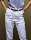 Logus White Narrow Fit Linen Pleated Trouser