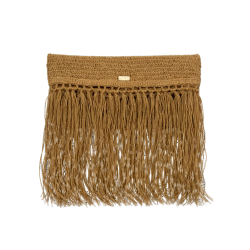 Raffia Foldover Clutch with Tassel