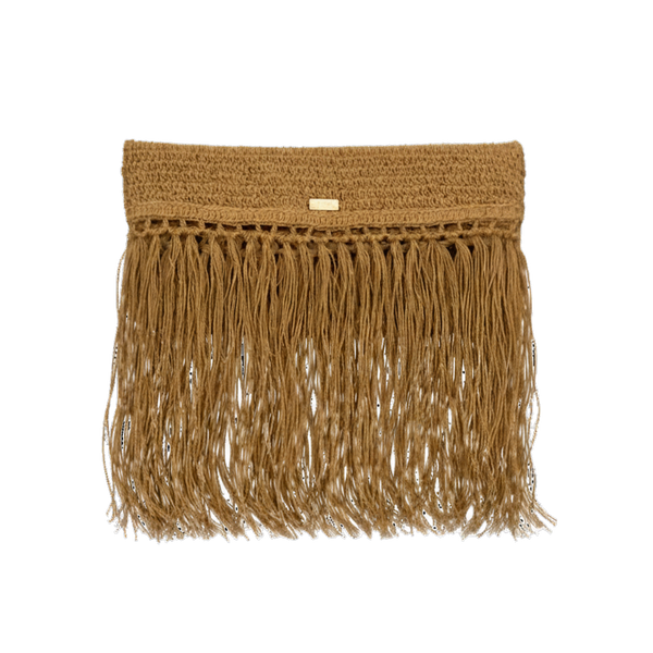 Raffia Foldover Clutch with Tassel - Natural
