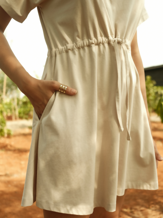 Drawstring Leisure Dress - beige