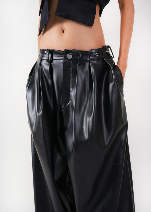 Pleated Leather Pants