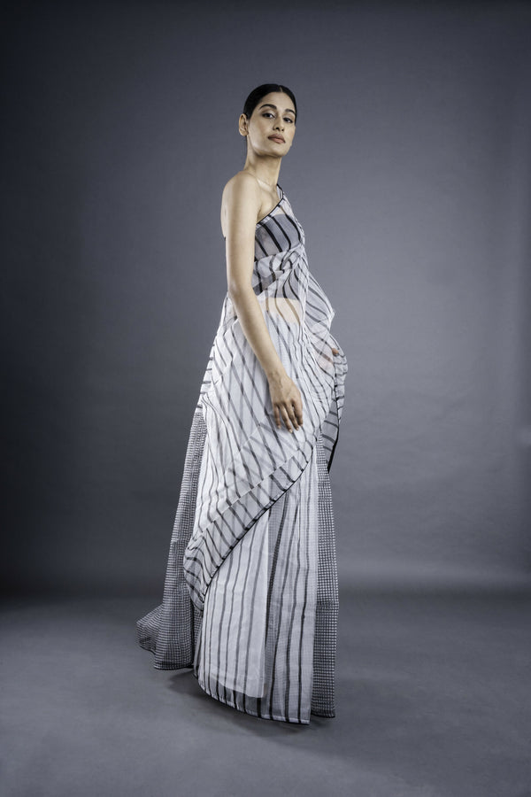 White Geometric Pattern Saree