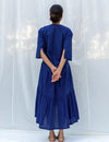 Deep Blue Flared Long Cotton Maxi Dress