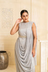 Starlight Pre-Draped Saree - Silver