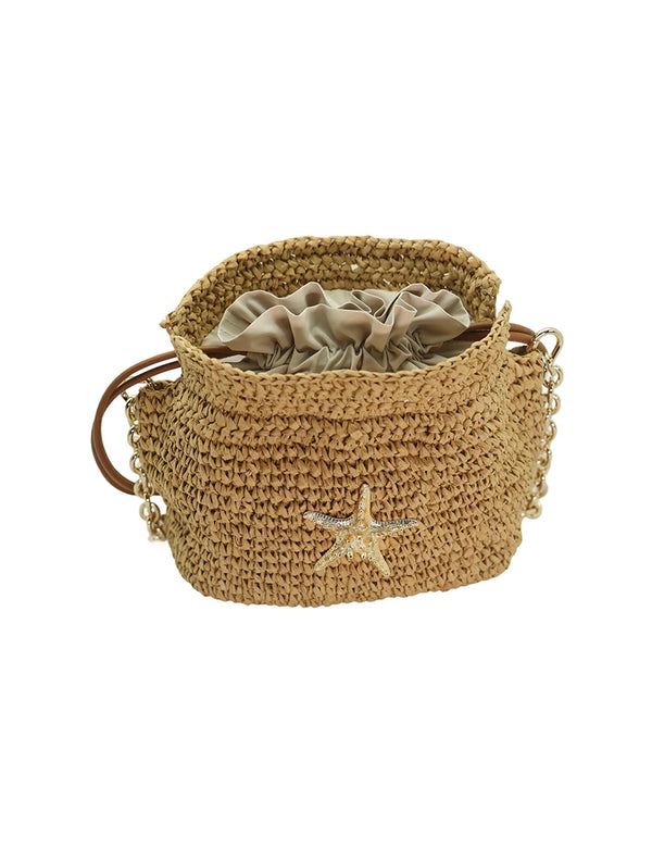Raffia Bucket bag with emblem