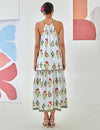 Aqua floral printed tie up maxi