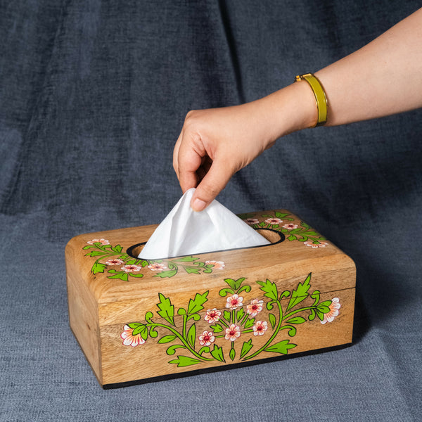 Floral - Wooden Tissue Box