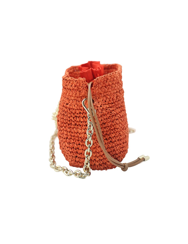 Raffia Bucket bag with emblem