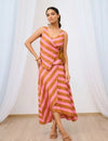 Pale Pink Striped Printed Asymmetric Skirt Set