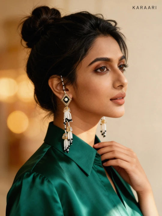 Black Crystal Front–Back Drop Earrings