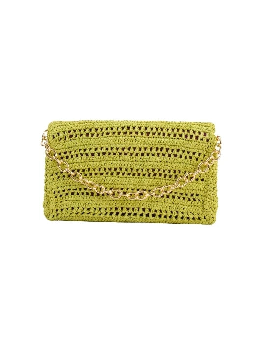 Poppy Green Slim Real Raffia Clutch