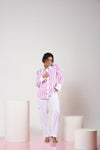 Striped Mauve & White Shirt with White Pant