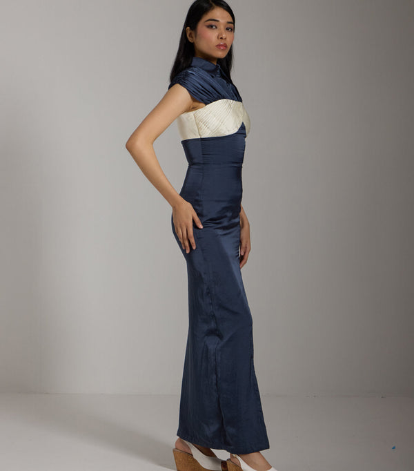 Midnight Pleated Satin Gown