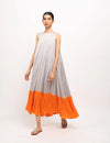 Grey-Orange Halter Neck Dress