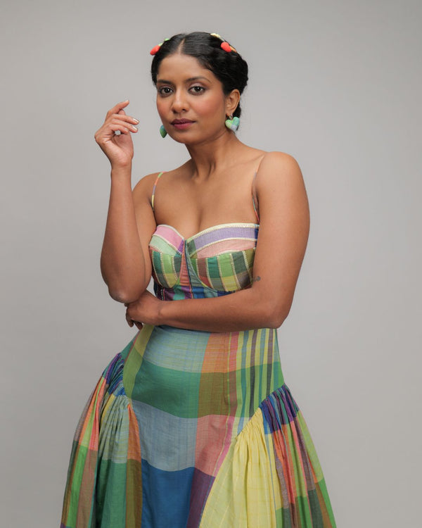 Angelica Multicolor Checks Corset Dress