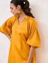 Orange Cotton Satin Short Party Dress with Balloon Sleeves