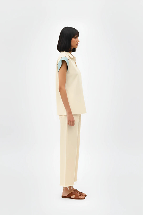Ivory-Tiffany Blue Colorblock Co-ord Set