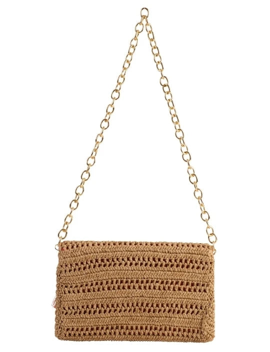 Brown Slim Real Raffia Clutch