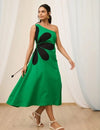 Green One Shoulder Embroidered Dress
