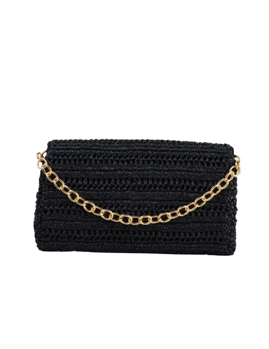 Black Slim Real Raffia Clutch