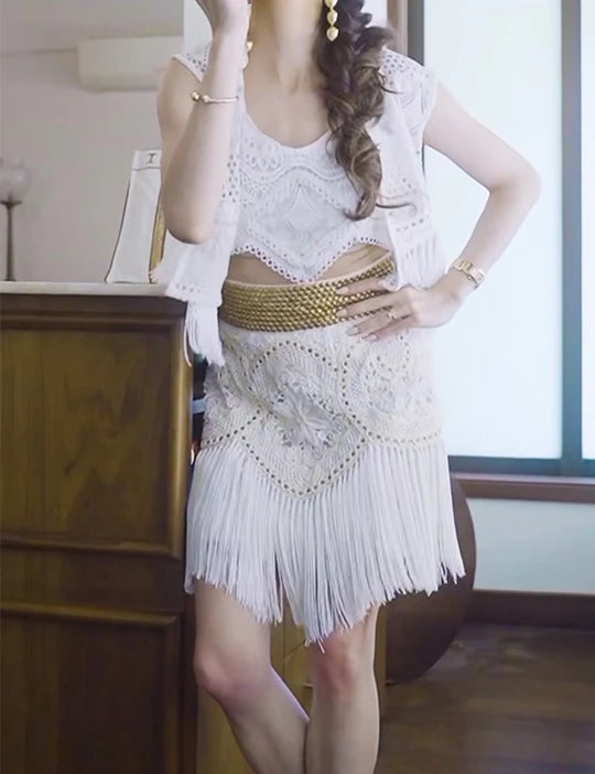 Ibiza Fringe Embroiderd Skirt