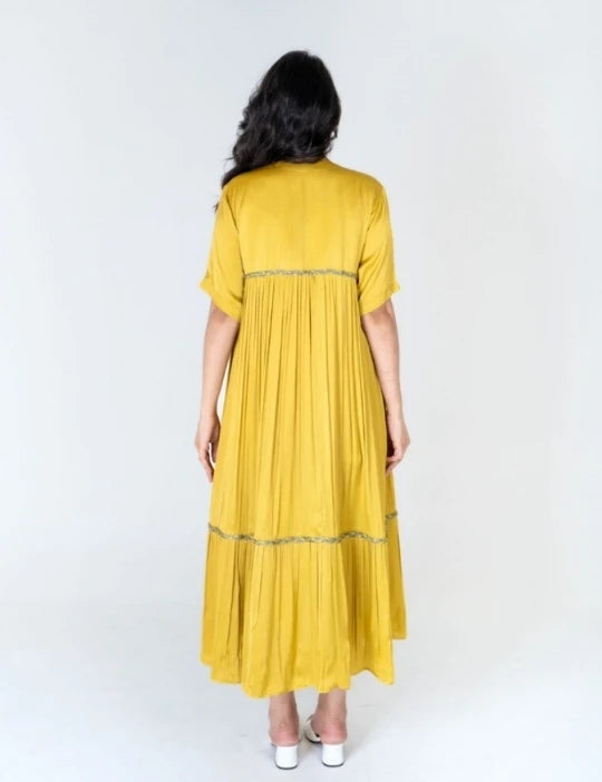 Yellow-Green Braided Gather Long Cape