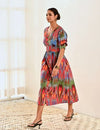 Red Ikat Print Cotton A line Long Dress