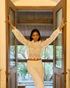 Dahlia Open Back Laser Cut Blouse & Brisa Straight Pants Set