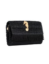 Black Slim Real Raffia Clutch