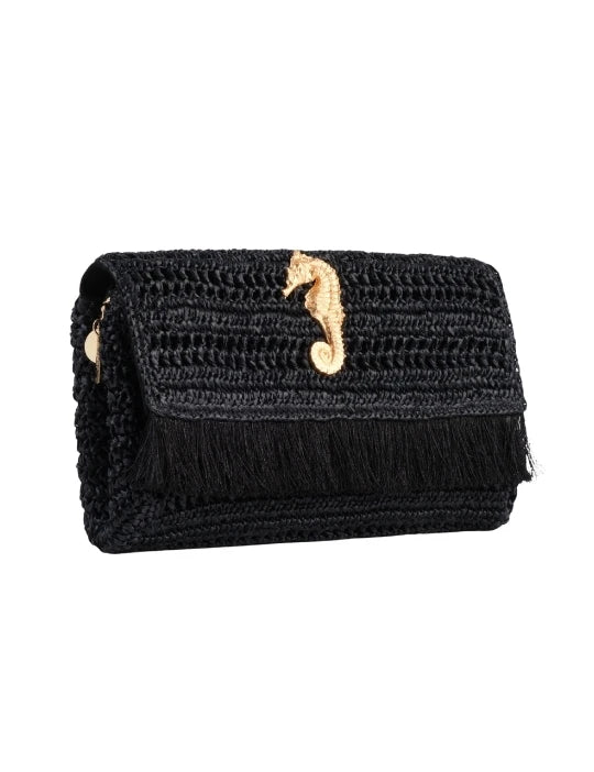 Black Slim Real Raffia Clutch