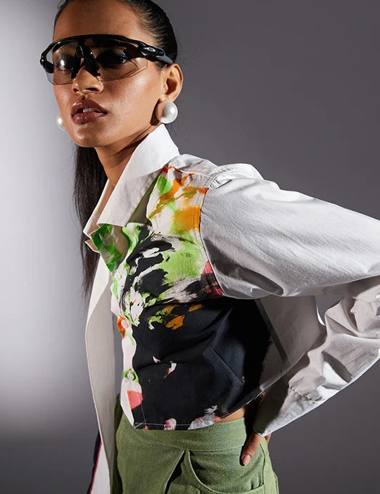 BRUSH STROKES CROP SHIRT