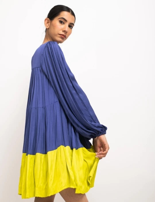 Blue-Neon Gather Short Dress