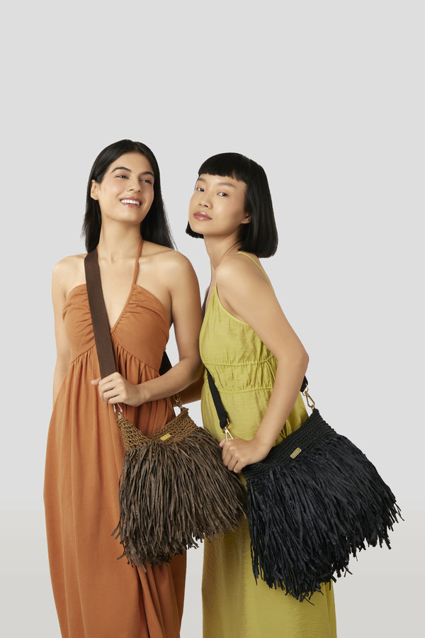 Raffia Bucket Bag - Black