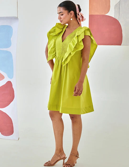 Lemon Short Ruffled Dress
