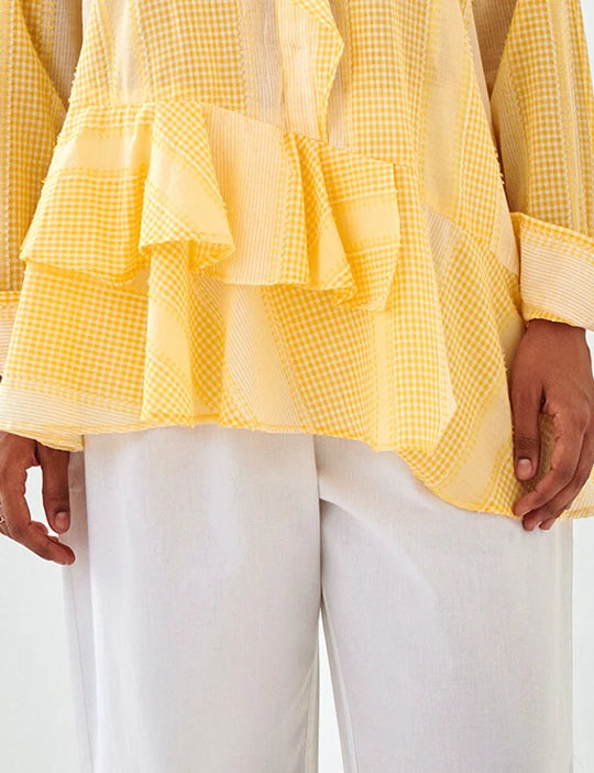 Yellow Asymmetric Shirt & Pant Co-ord Set