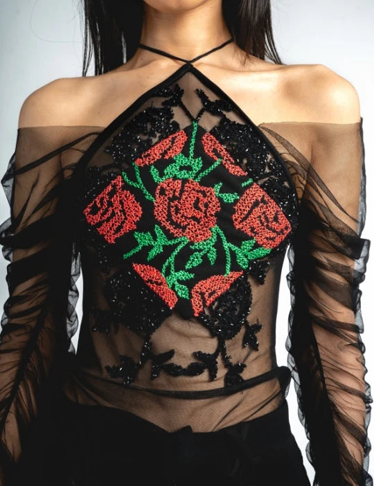 Hand Embroidery Sheer Top