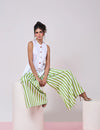 White Top with Green & White Striped Pant