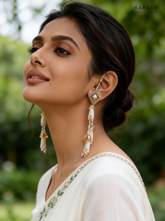 Gold Crystal Front–Back Drop Earrings